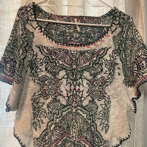Free People Multicolor Knit Top with Pink Stitching